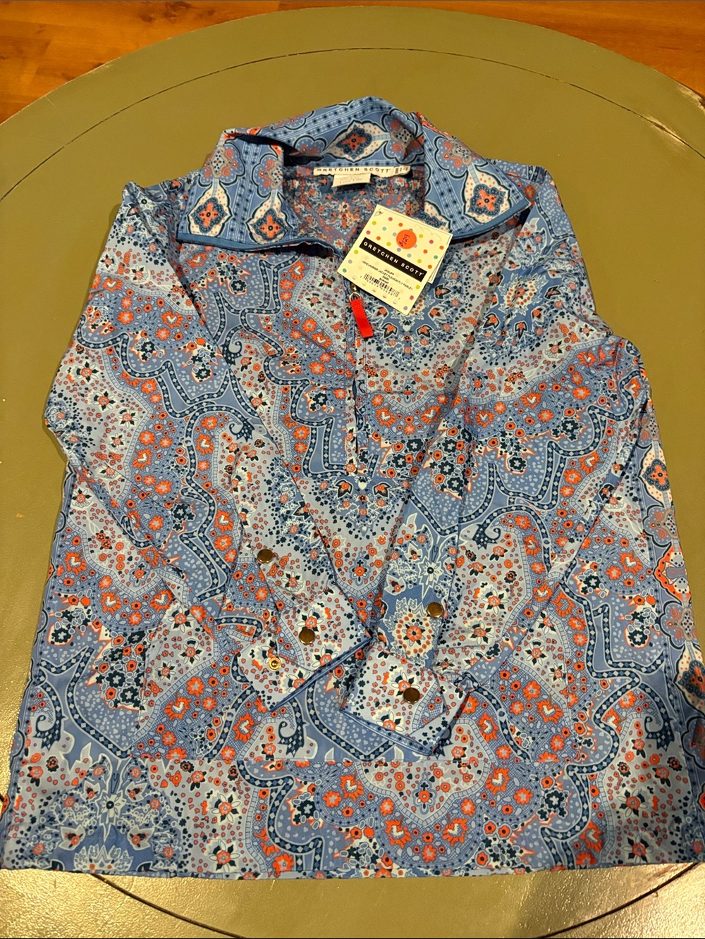 Gretchen Scott Designs Light Blue Floral Paisley Button-Down Shirt